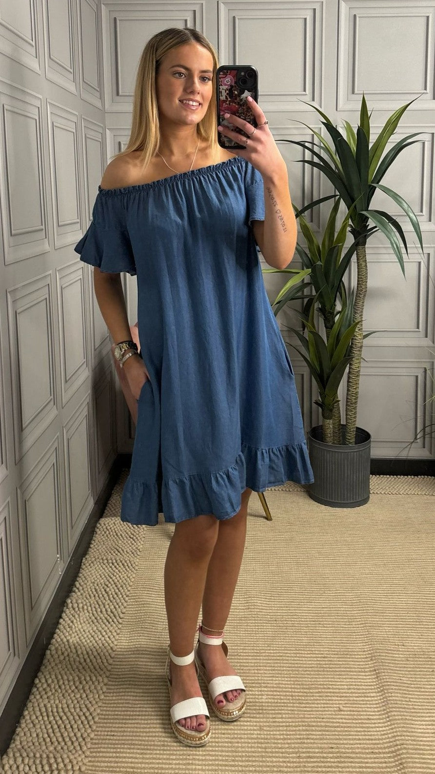 Italy Collection - Bardot Chambray Denim Dress