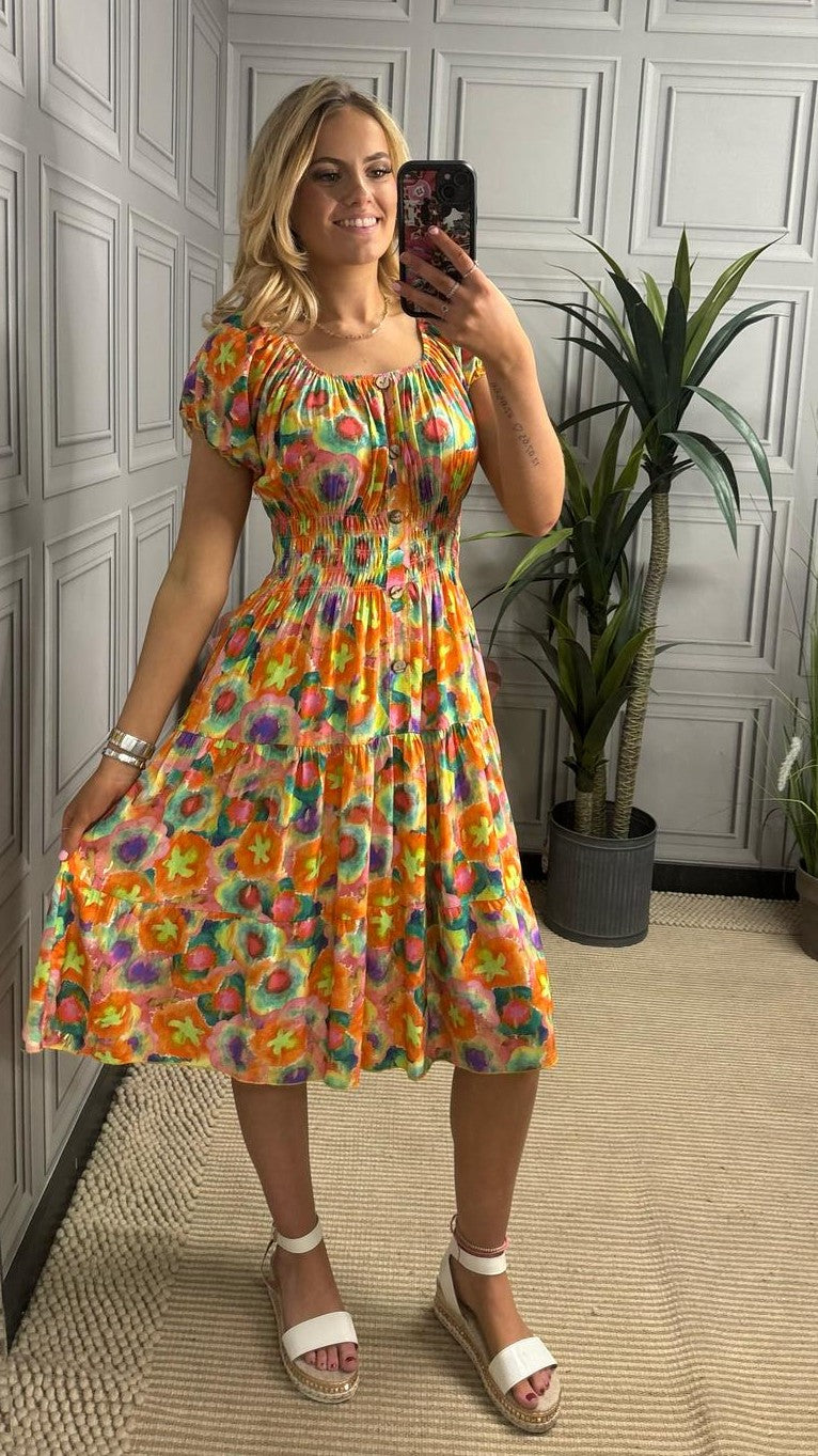 Our Summer orange blossom- Bright Orange Floral Dress