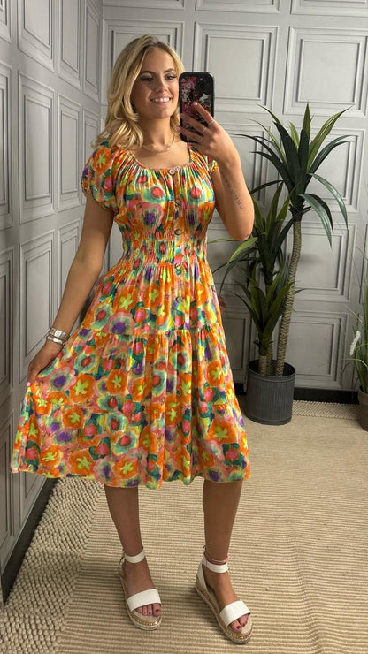 Our Summer orange blossom- Bright Orange Floral Dress